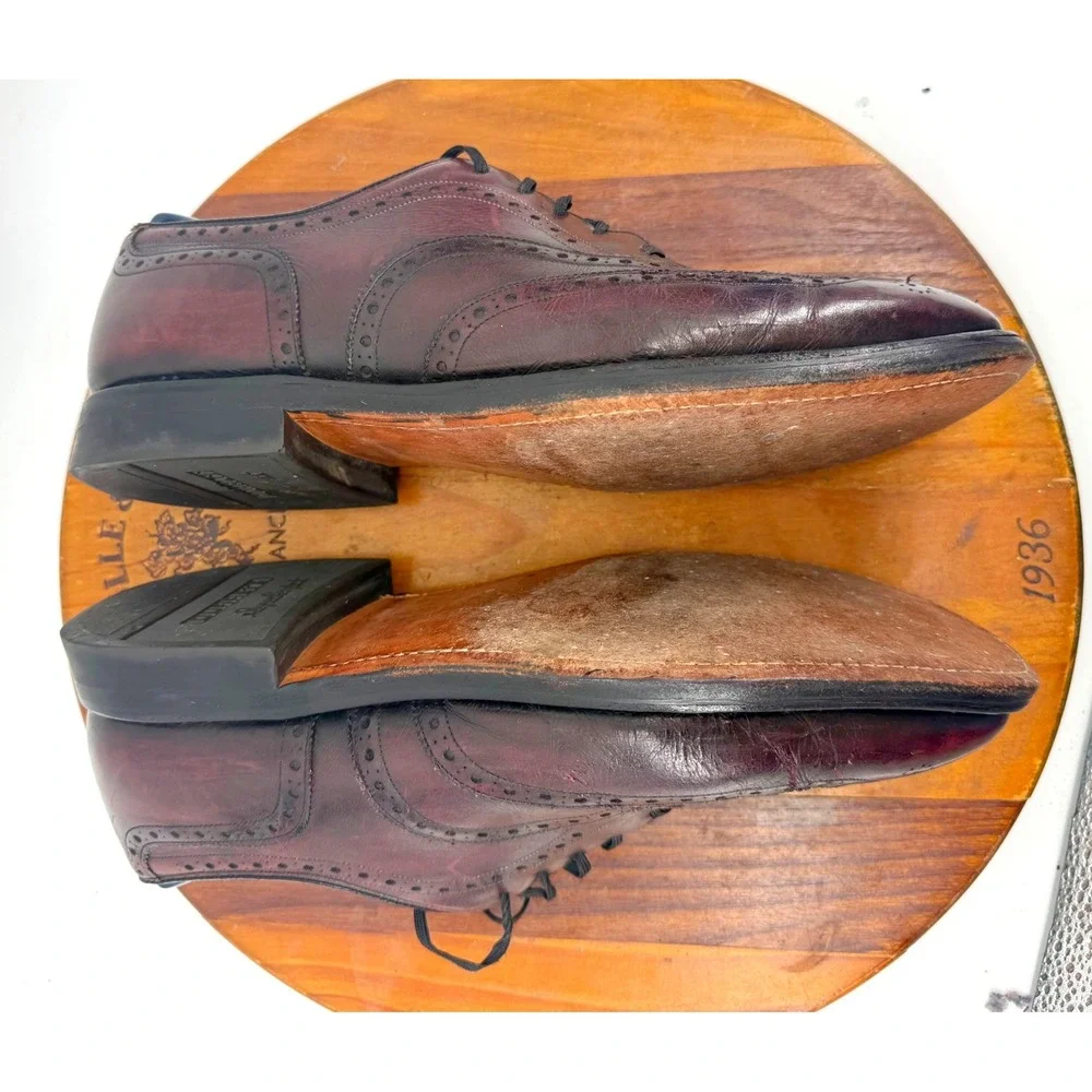 Johnston & Murphy Mens 7E Burgundy Leather Wingtip Oxford Shoes USA Heritage